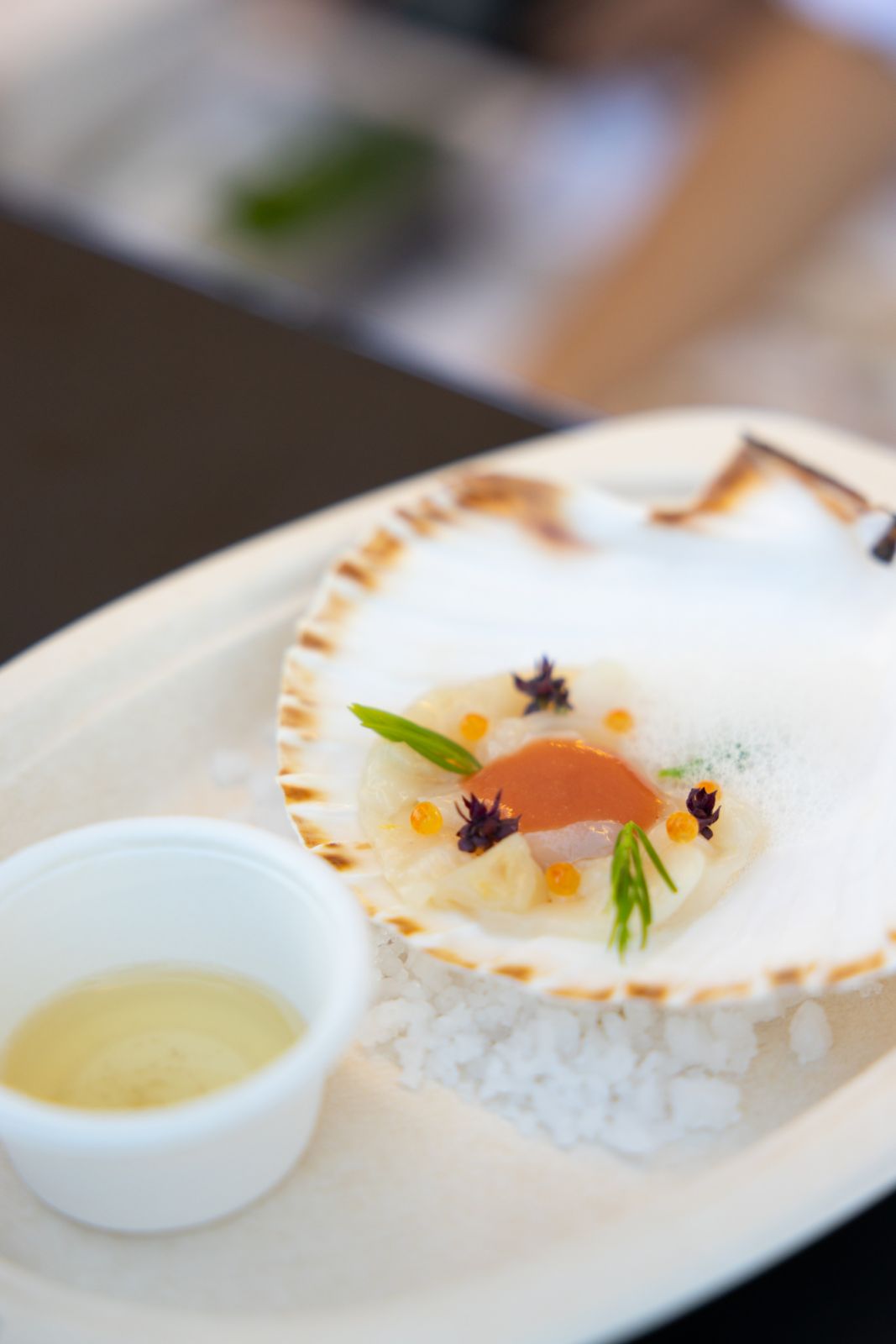 Scallop with spicy pink guava and limoncello foam จาก Hybrid Restaurant & Wine Bar