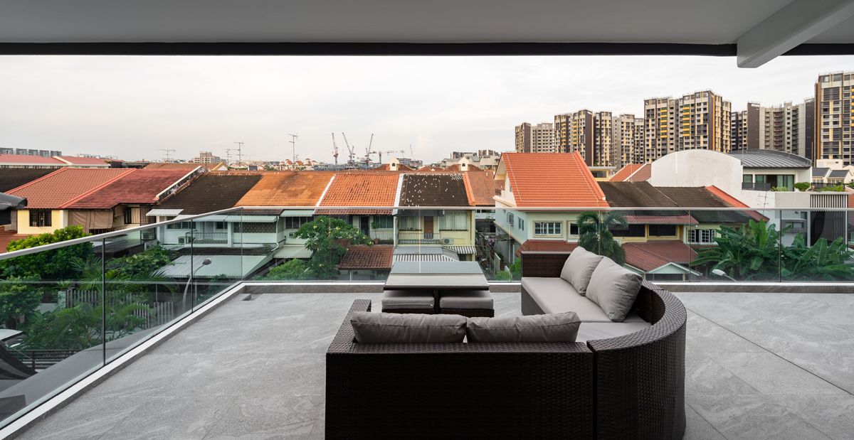 The rooftop presents a sweeping view of the neighbourhood