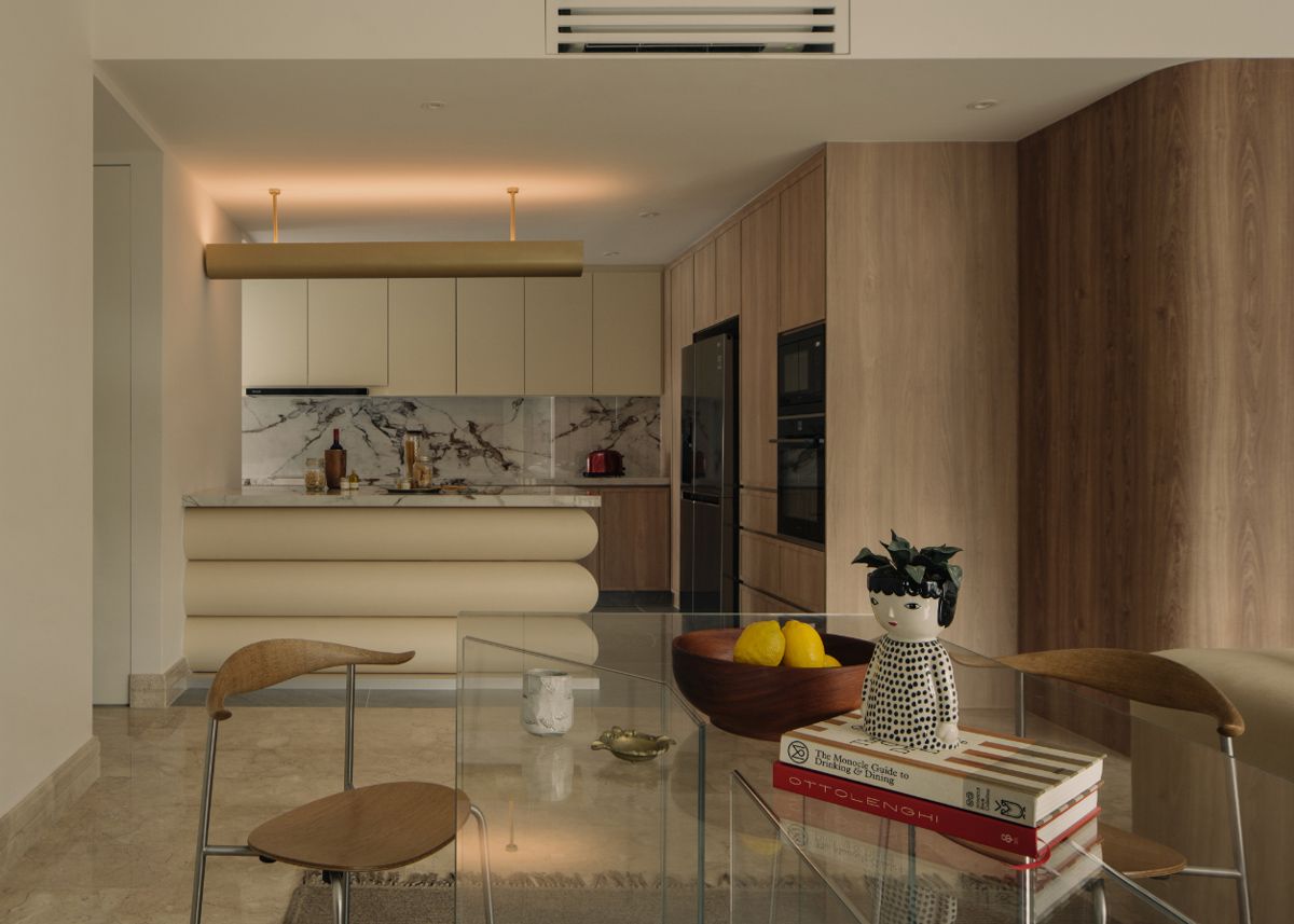 The open living and dining areas of the home are dominated with natural colours