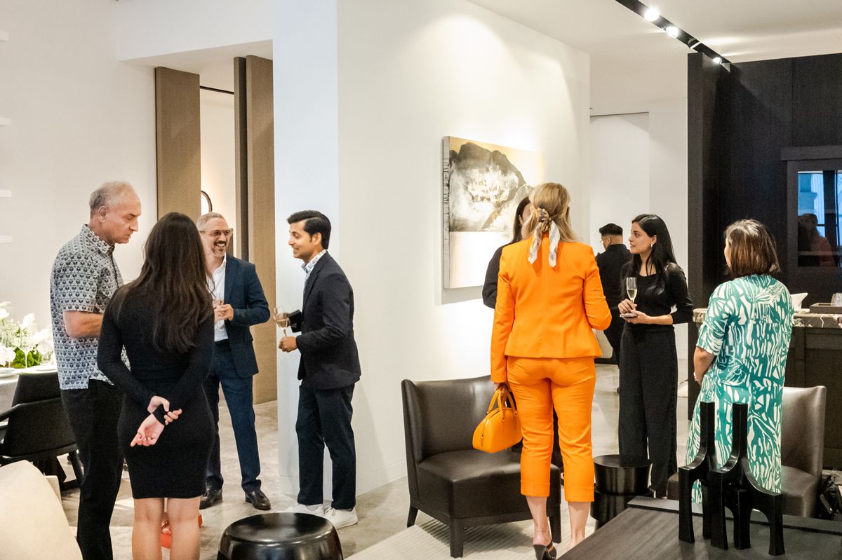 Guests mingling at the Liaigre showroom