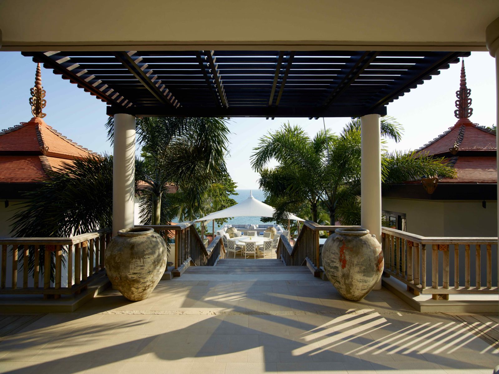 Foyer leading to the outdoor terraces with an ocean view