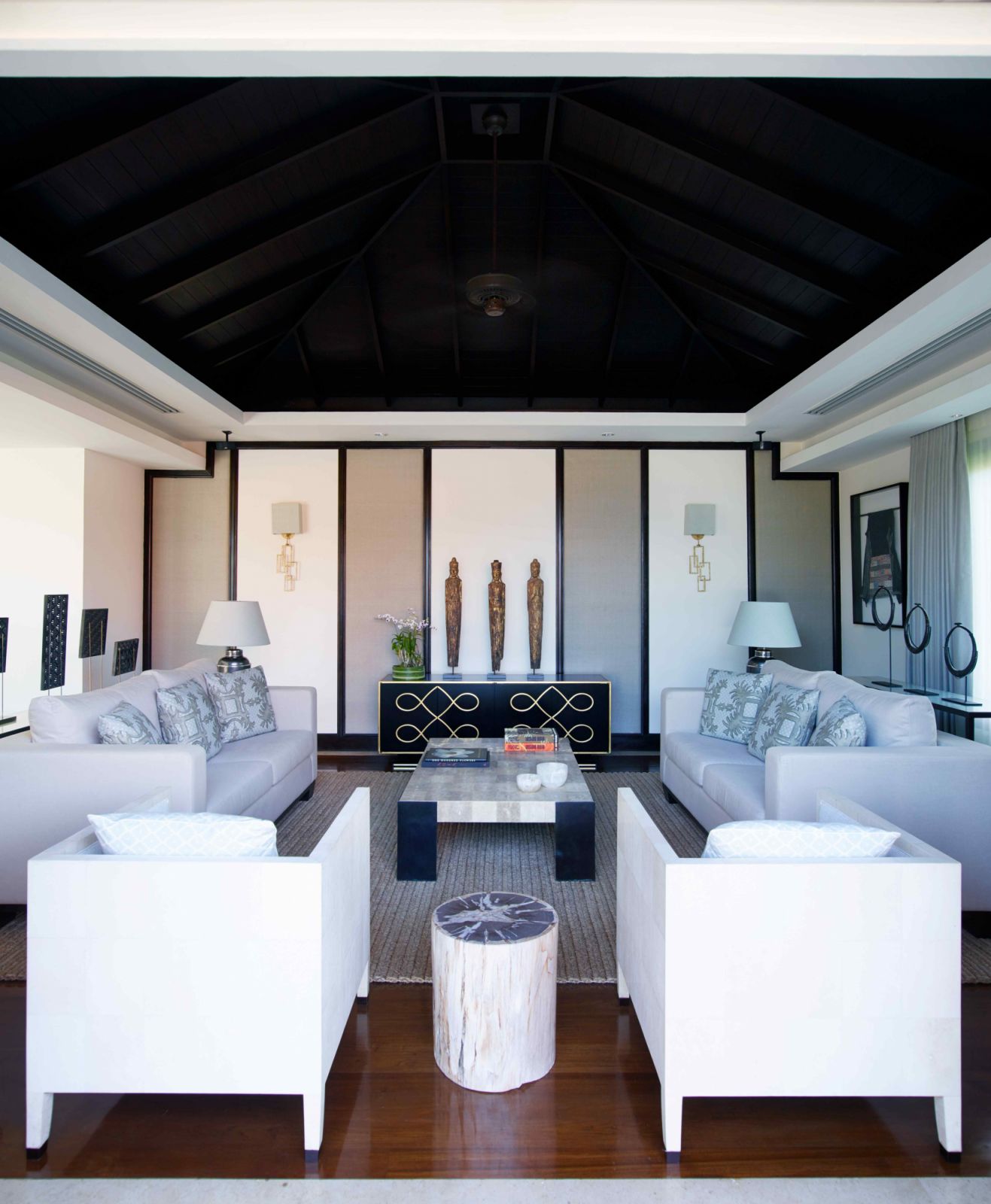 The upper sala or living area with a Thai aesthetic