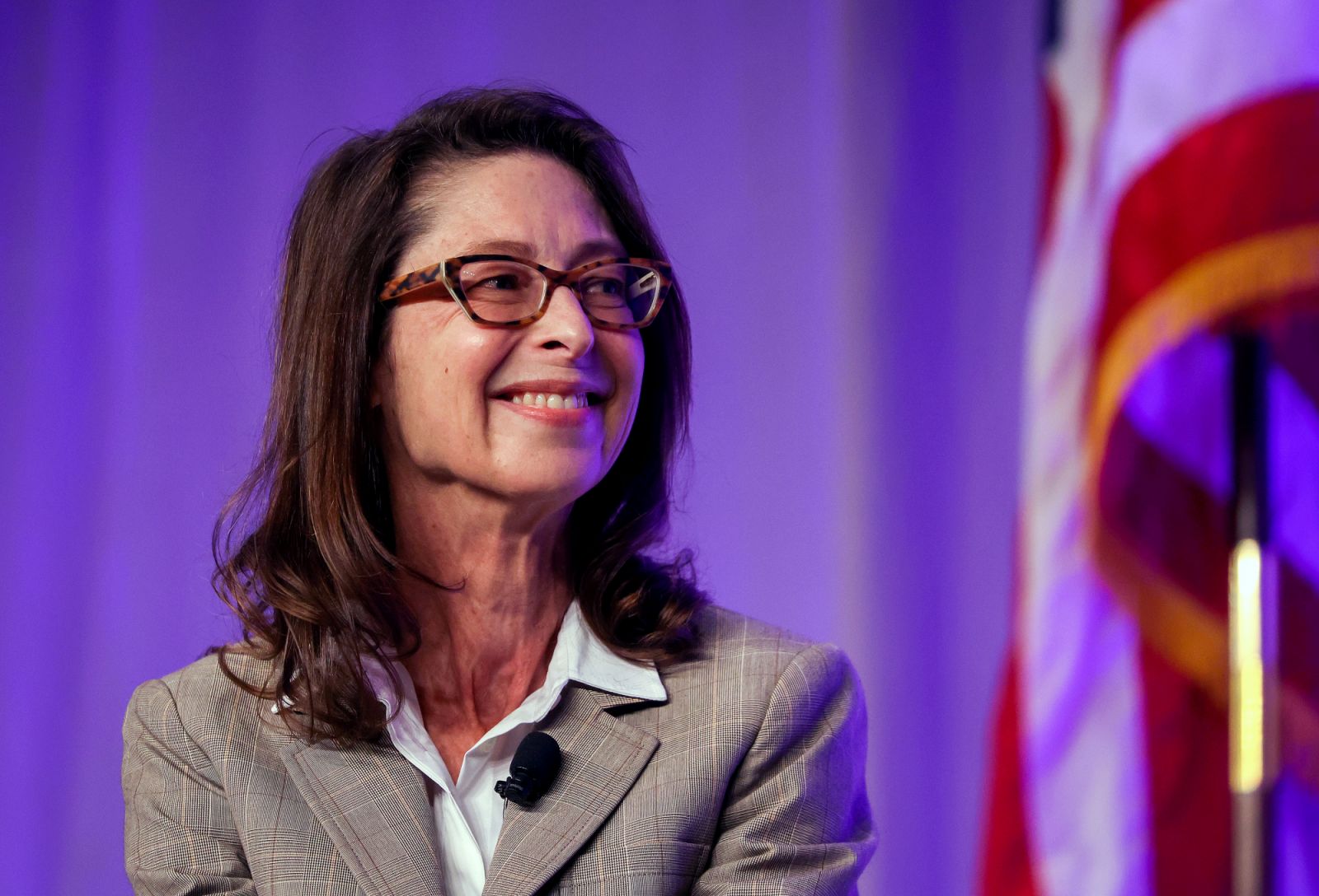 Boston - May 17: Abigail P. Johnson, Chairman and Chief Executive Officer of Fidelity Investments, during a discussion with moderator Srikant Datahr, Harvard Business School, Dean at the Greater Boston Chamber of Commerce annual meeting in Boston on May 17, 2022. (Photo by Barry Chin/The Boston Globe via Getty Images)