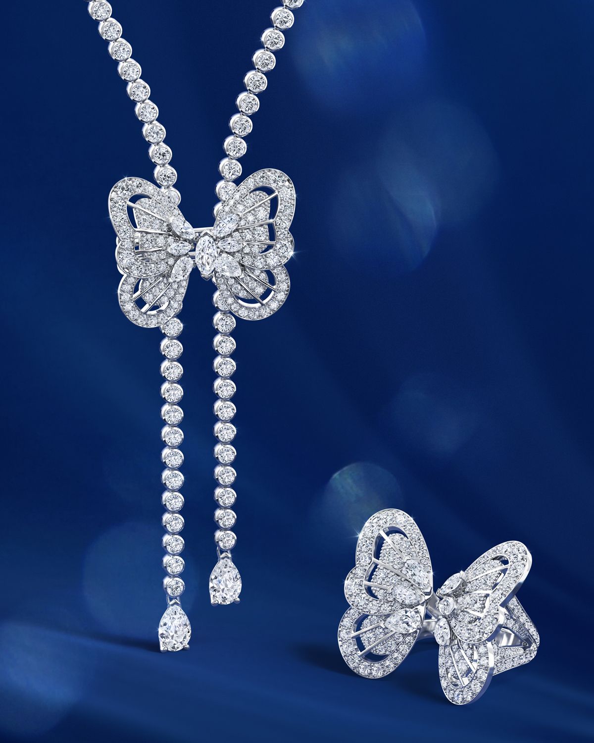 Portraits of Nature系列 butterfly高級珠寶項鍊及戒指(Photo: De Beers)