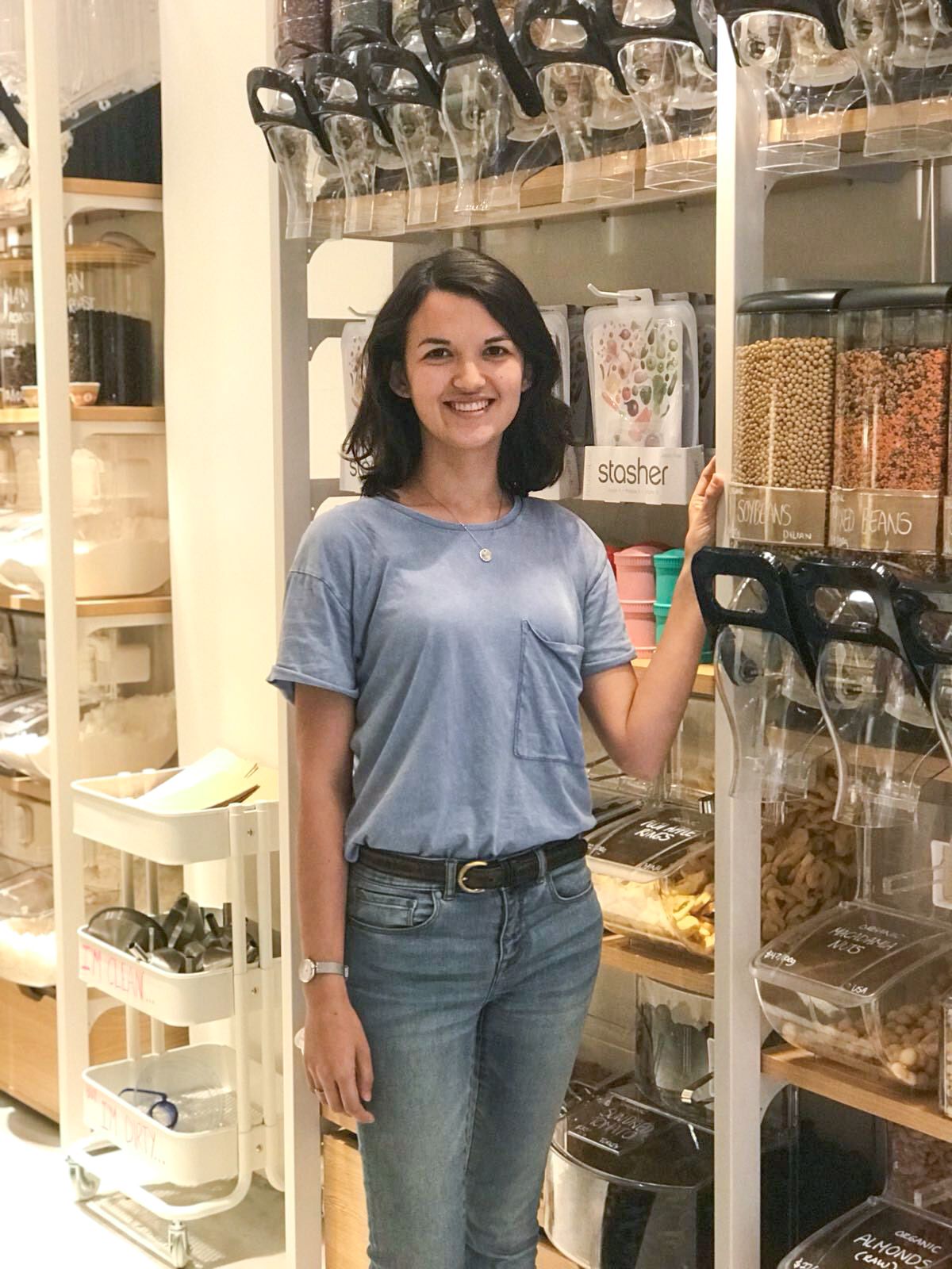 Tamsin Thornburrow shows off her bulk stock shelves at the Live Zero store (Photo: Tamsin Thornburrow)