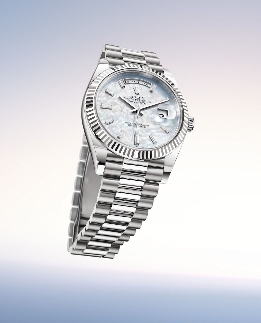 Oyster Perpetual Day-Date 40 18K白金款式建議售價1,672,000元。（Photo: Rolex）