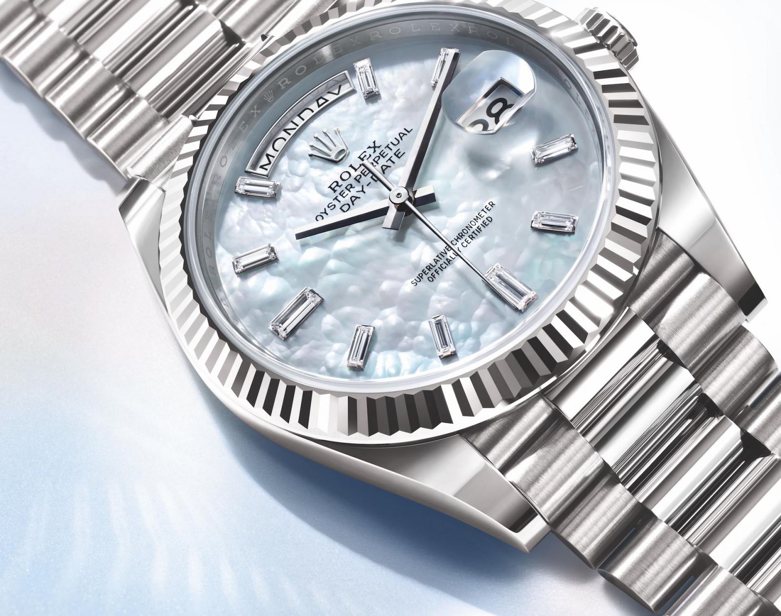 Oyster Perpetual Day-Date 40 in white gold with mother-of-pearl dial