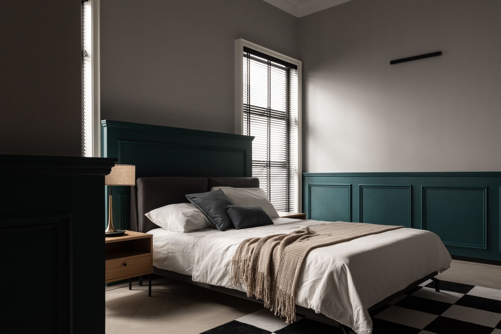 Dark green panelling for the kids room