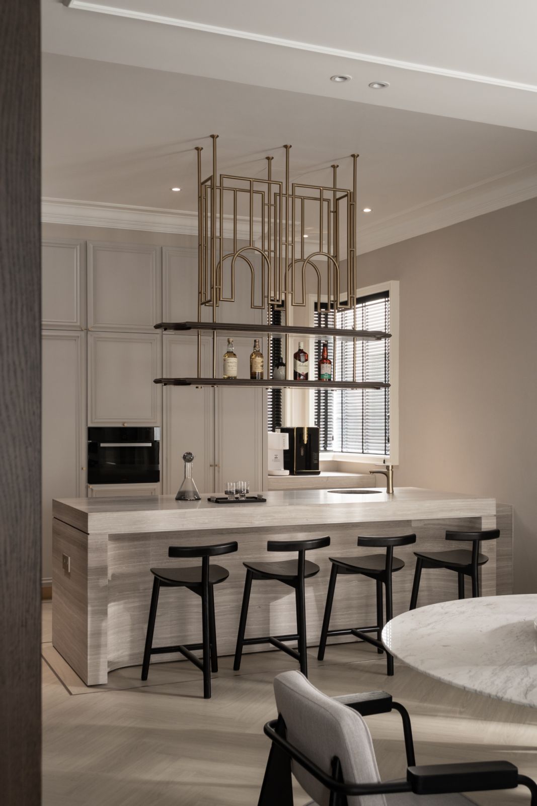 Sophisticated touches add to to the dry kitchen island