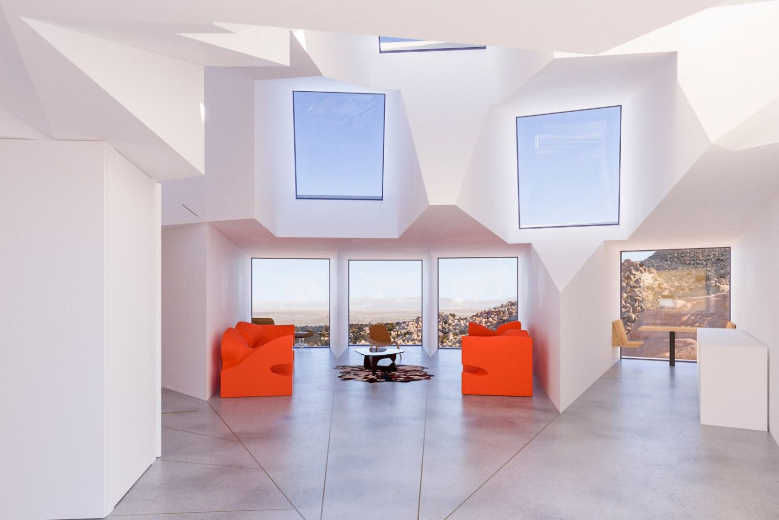 Windows facing upwards allow natural light into the interior space
