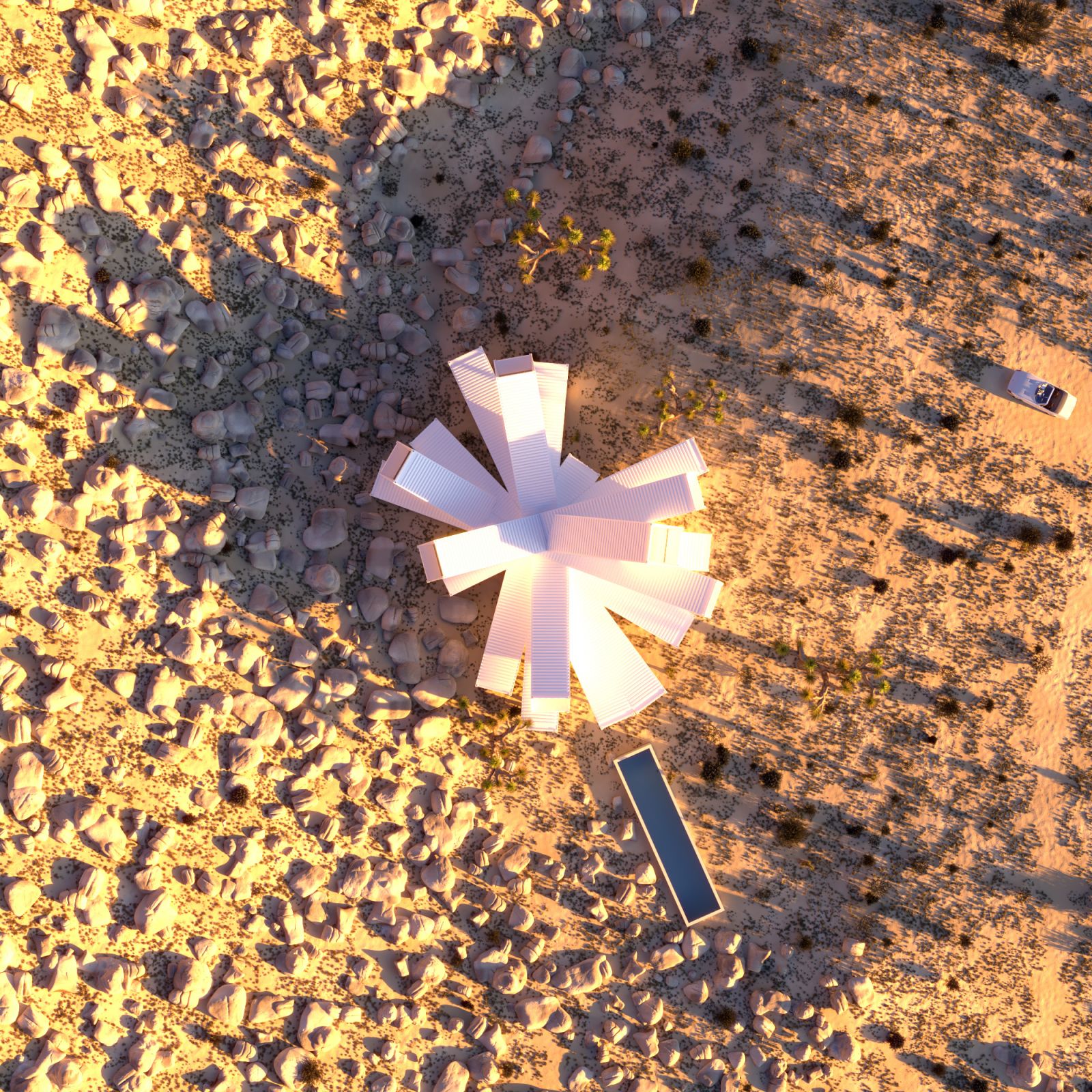 Stark juxtaposition against the desert landscape