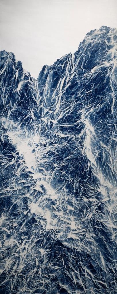 吳季璁（Wu Chi-Tsung） / Cyano-Collage 187 氰山集之一百八十七, 2023 / Cyanotype, Xuan Paper, Acrylic and Acrylic Gel Mounted on Aluminum Board / 氰版攝影、宣紙、壓克力、壓克力膠、鋁板 225 x 90 cm（Photo：爍樂）