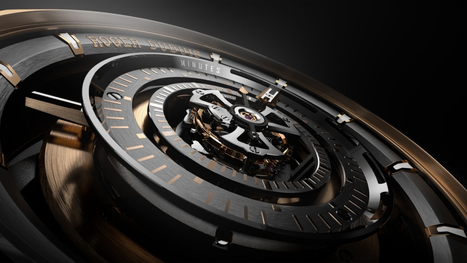 機械之心中置陀飛輪的錶盤的正中央是一枚中置陀飛輪。(Photo: Roger Dubuis)