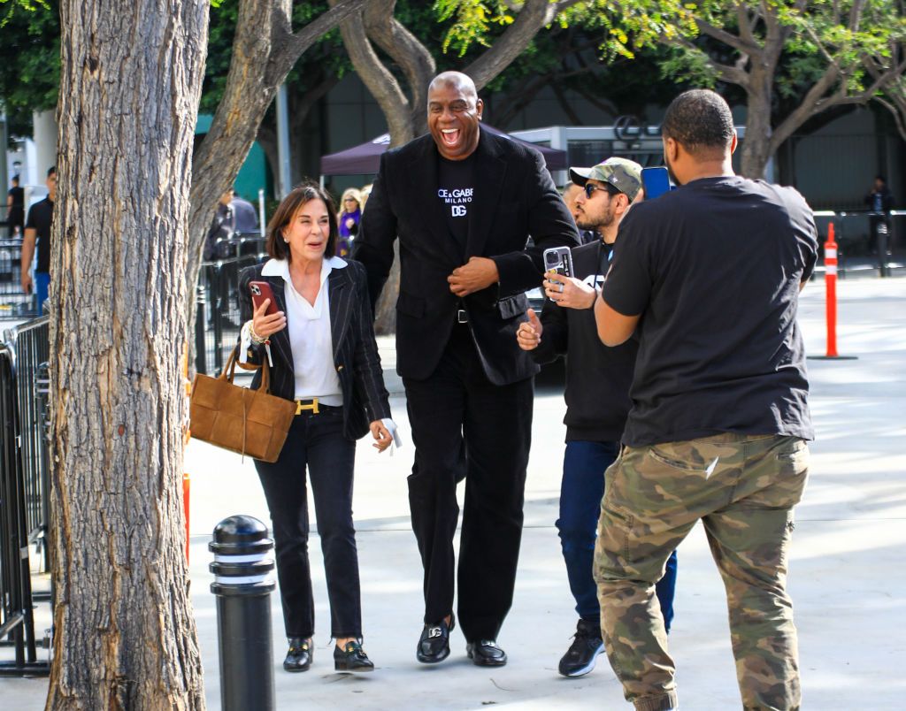 LOS ANGELES, CA - MARCH 16: Magic Johnson is seen outside the Crypto Arena to attend a Los Angeles Lakers game on March 16, 2024 in Los Angeles, California. (Photo by JOCE/Bauer-Griffin/GC Images)