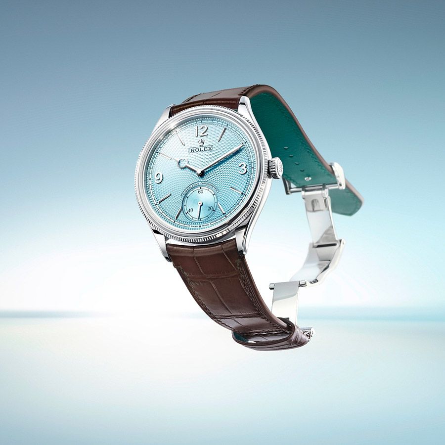 The new Rolex 1908 with a ice blue guilloché dial (Photo: courtesy of Rolex)