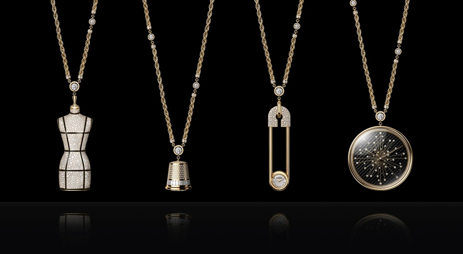 Chanel創造了人檯、頂針、別針還有針墊造型的長項鍊錶。（Photo: Chanel）