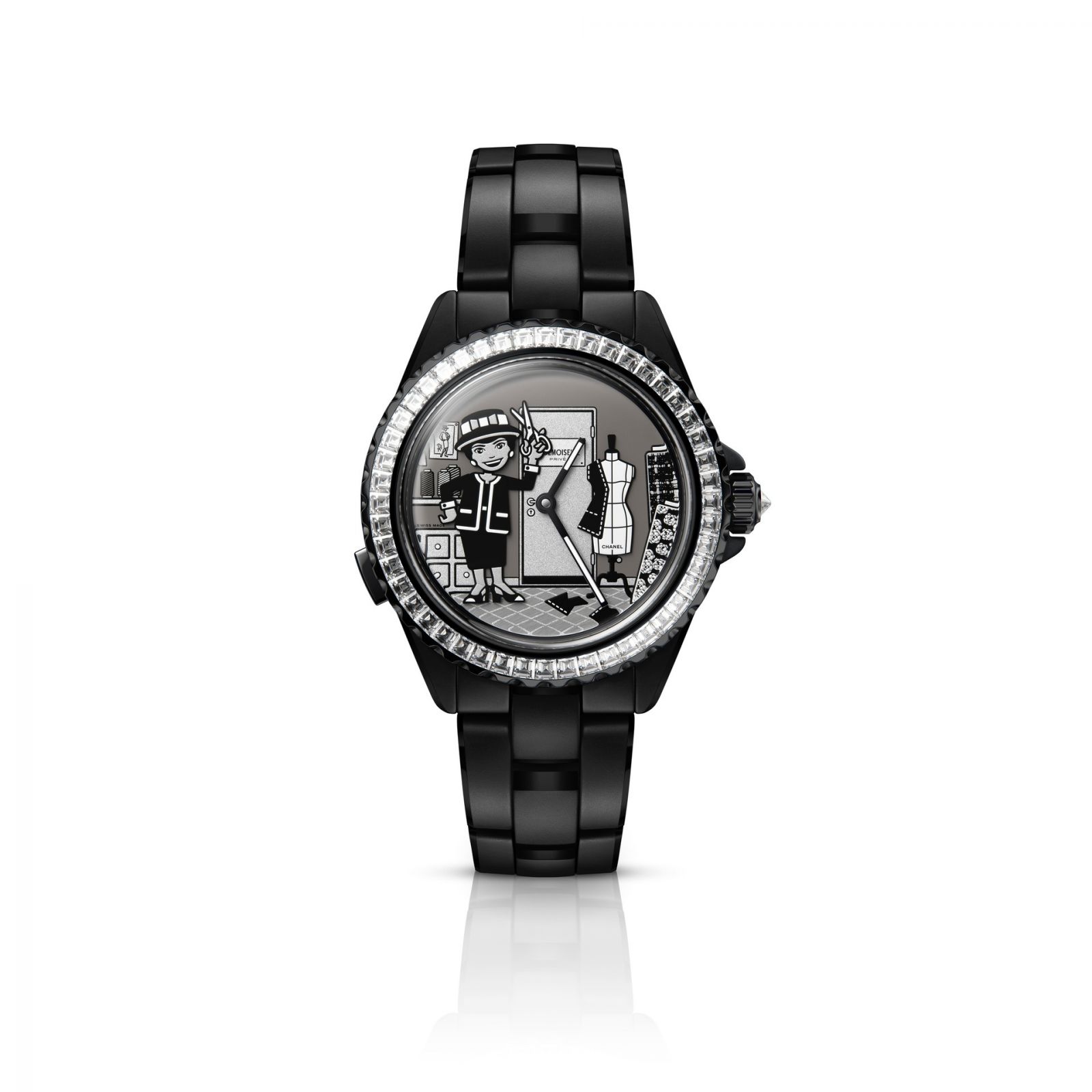 J12 Couture Workshop Automaton Caliber 6腕錶重現香奈兒女士在康朋街上面工坊工作的場景。（Photo: Chanel）