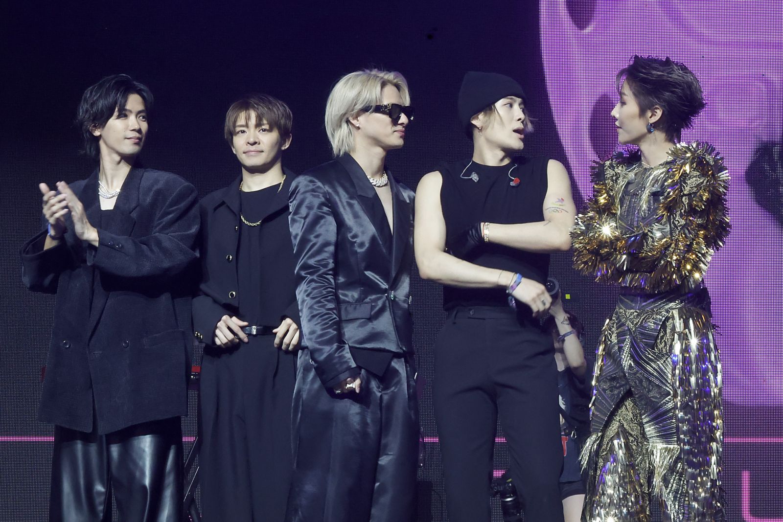 (L-R) Number_i, Jackson Wang and Liu Yuxin perform during the 88rising Futures showcase at the Mojave Tent during the 2024 Coachella Valley Music and Arts Festival at Empire Polo Club on April 14, 2024 in Indio, California. (Photo by Frazer Harrison/Getty Images for Coachella)