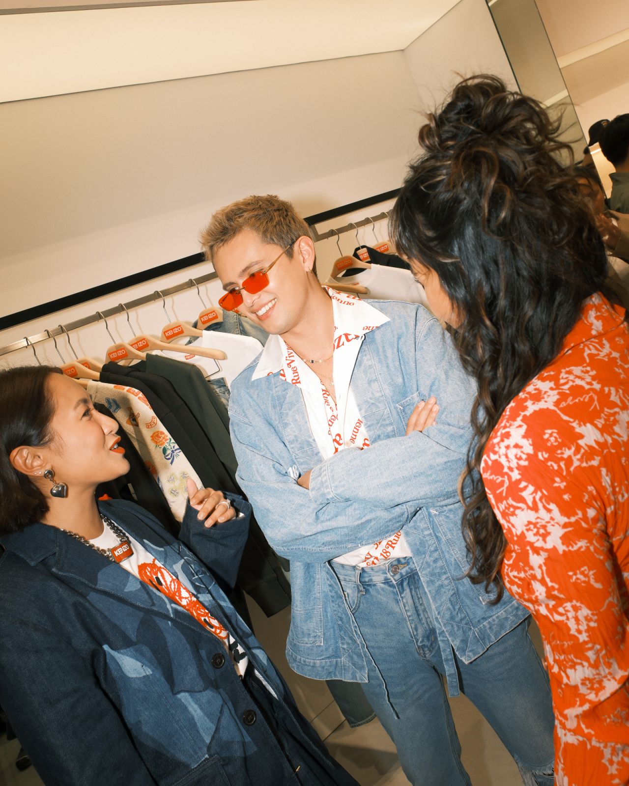 Laureen Uy, James Reid and Issa Pressman at the Kenzo SS24 collection launch at Greenbelt 3