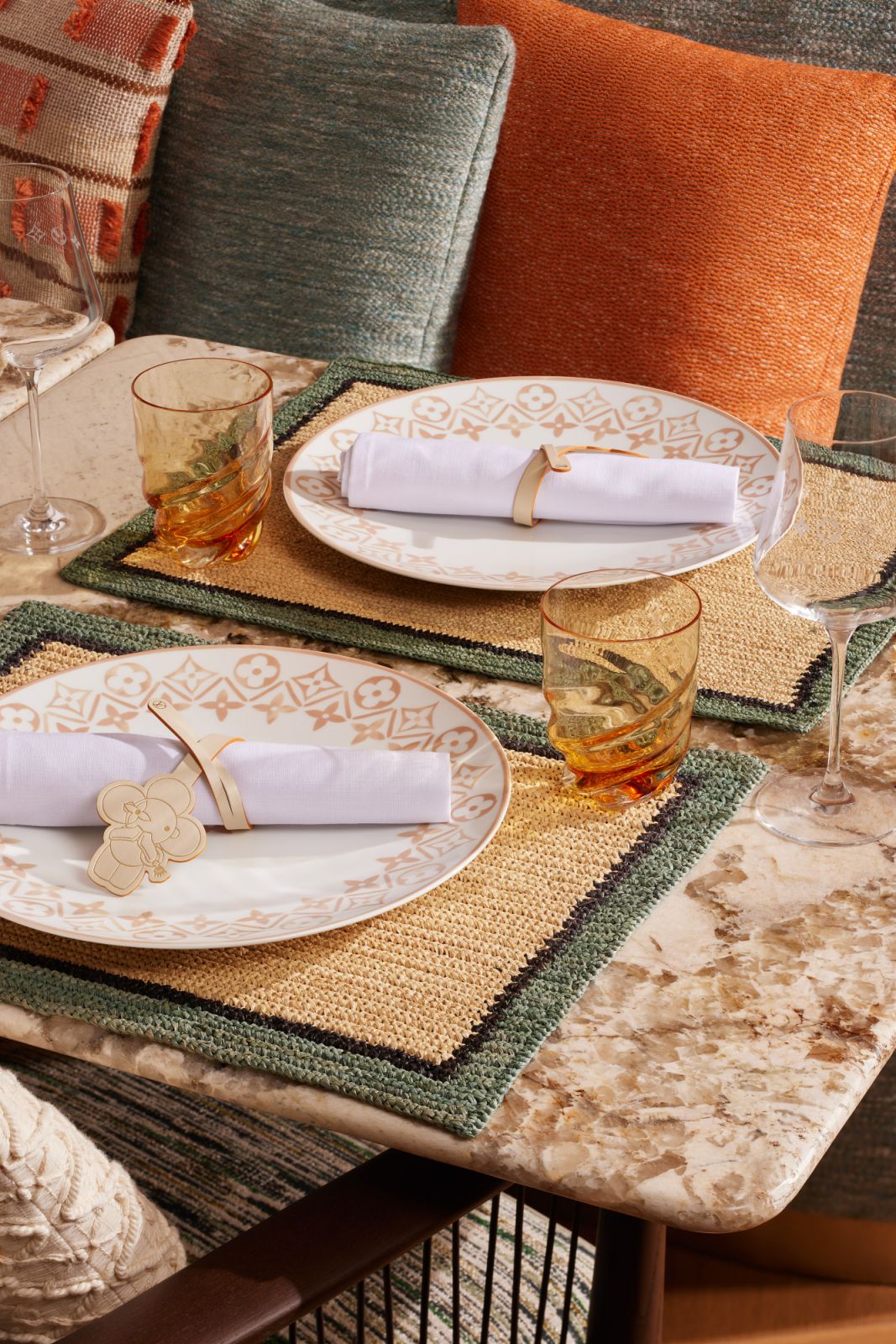 Elegant tableware placed on Italian marble dining tables