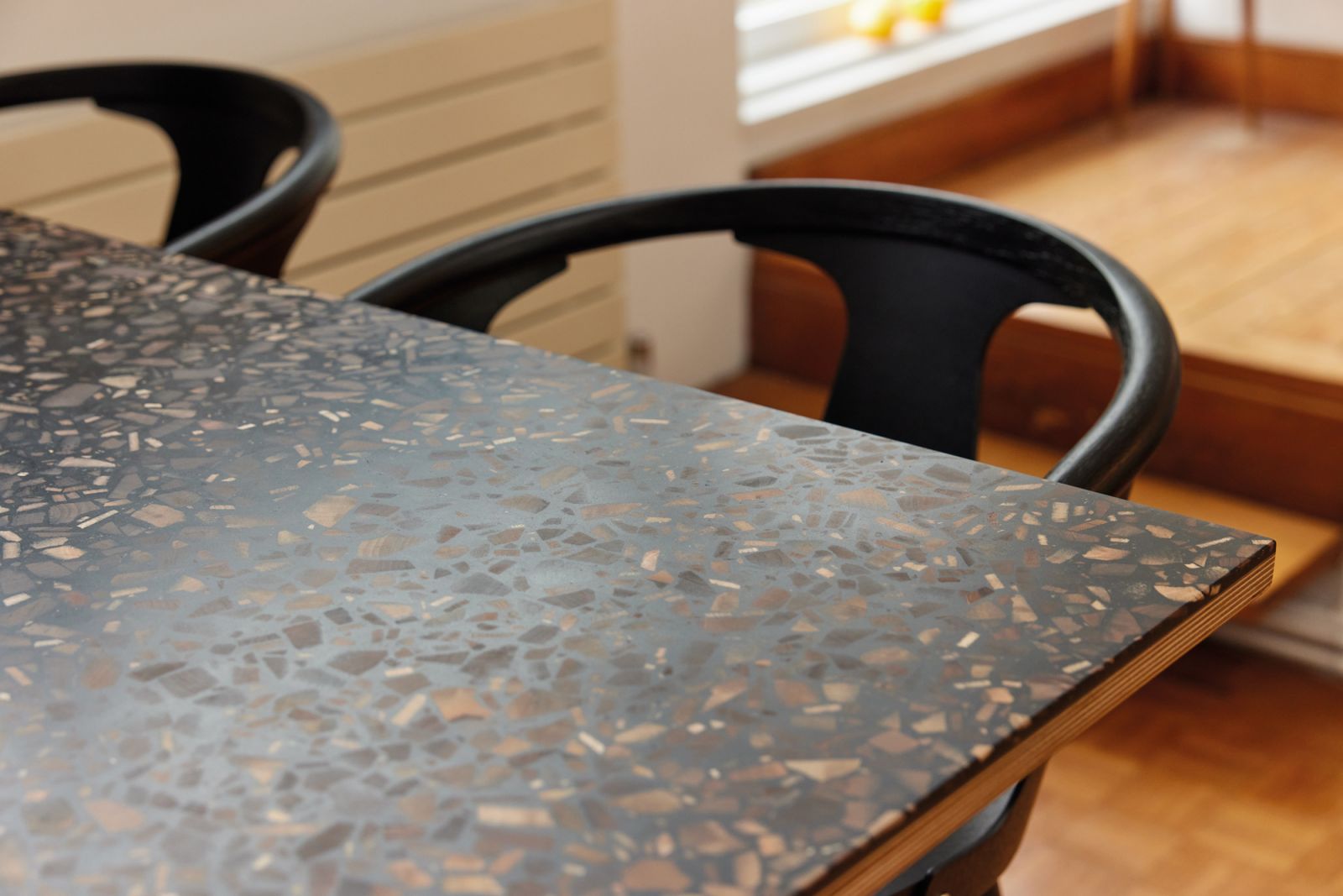 Foresso’s wood-waste tabletop in a dark finish