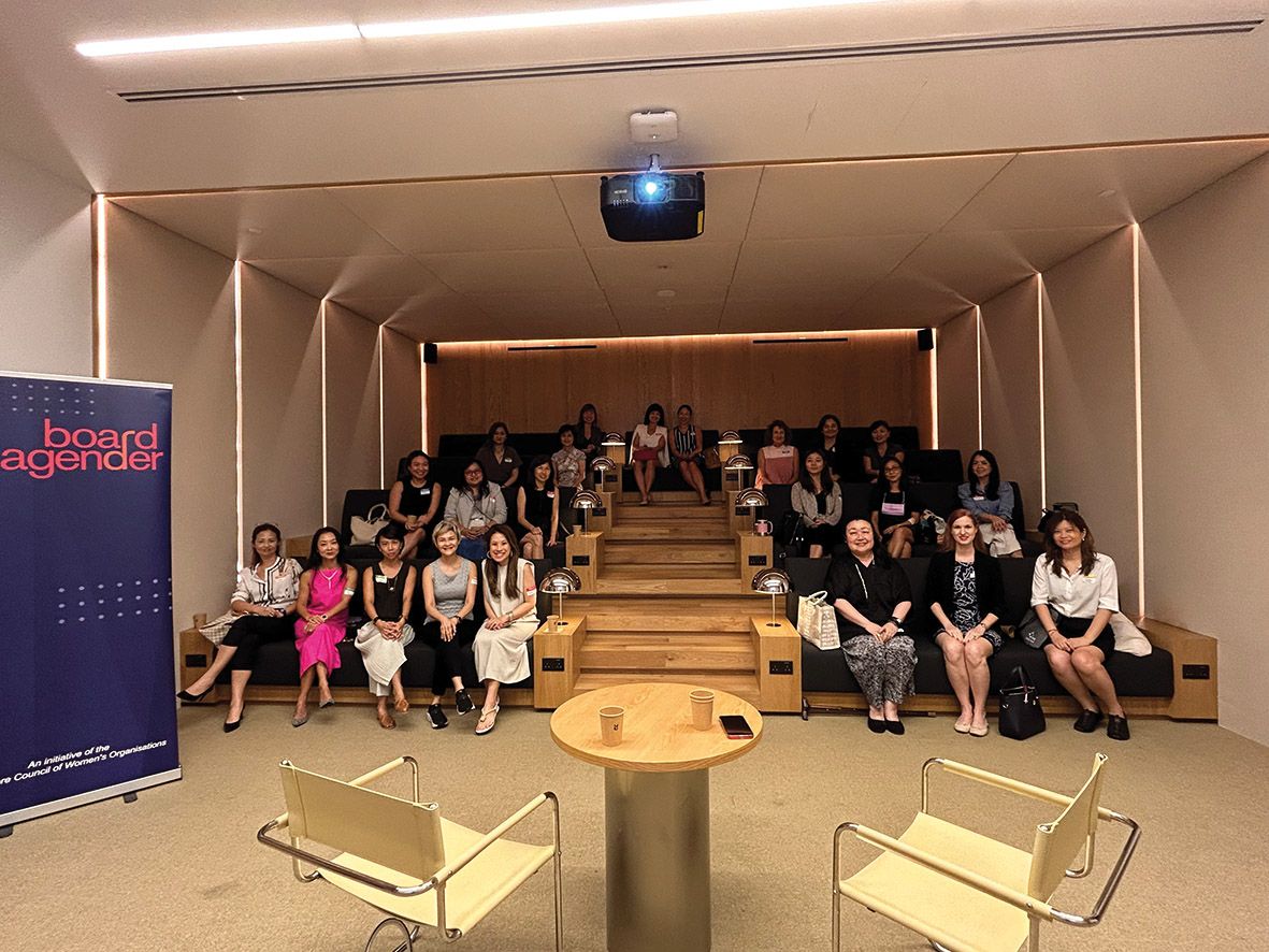 Attendees at a fireside chat with Ilaria Chan, the chairperson of Tech For Good Institute
