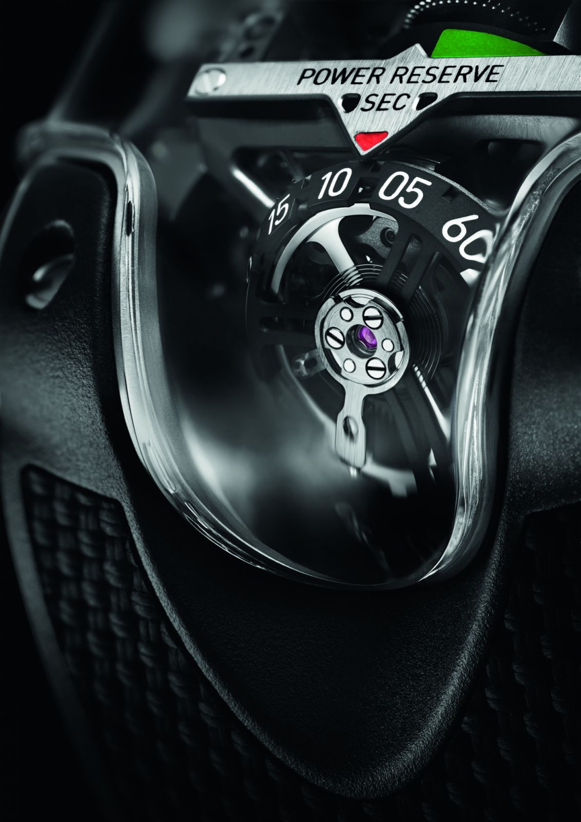 MP-10 Tourbillon Weight Energy System  ตัวเรือนไทเทเนียมไมโครบลาสต์ขัดเงาขนาด  54.1 x 41.5 มม. หนา 22.4 มม. กันน้ำได้ลึก 30 เมตร หน้าปัดสีดำ เผยให้เห็นกลไกด้านใน