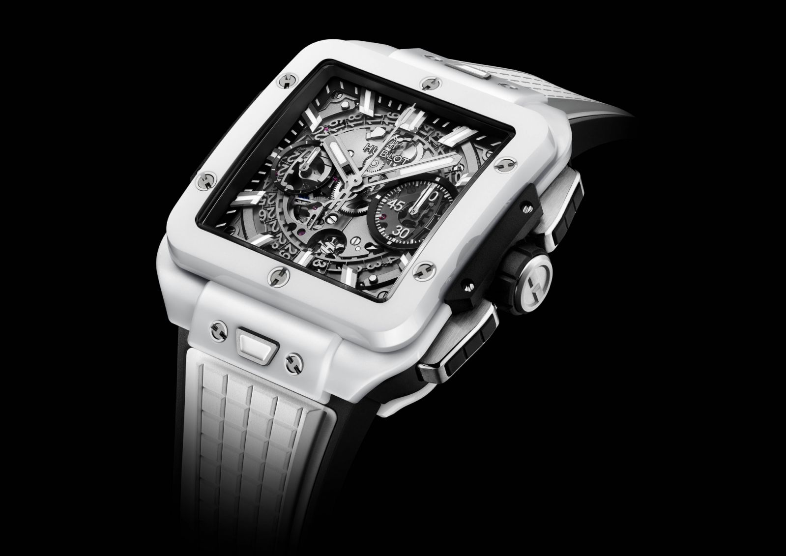 Square Bang Unico White Ceramic ตัวเรือนเซรามิกทรงสี่เหลี่ยมสีขาวขนาด 41.0 มม. หนา 12.0 มม.