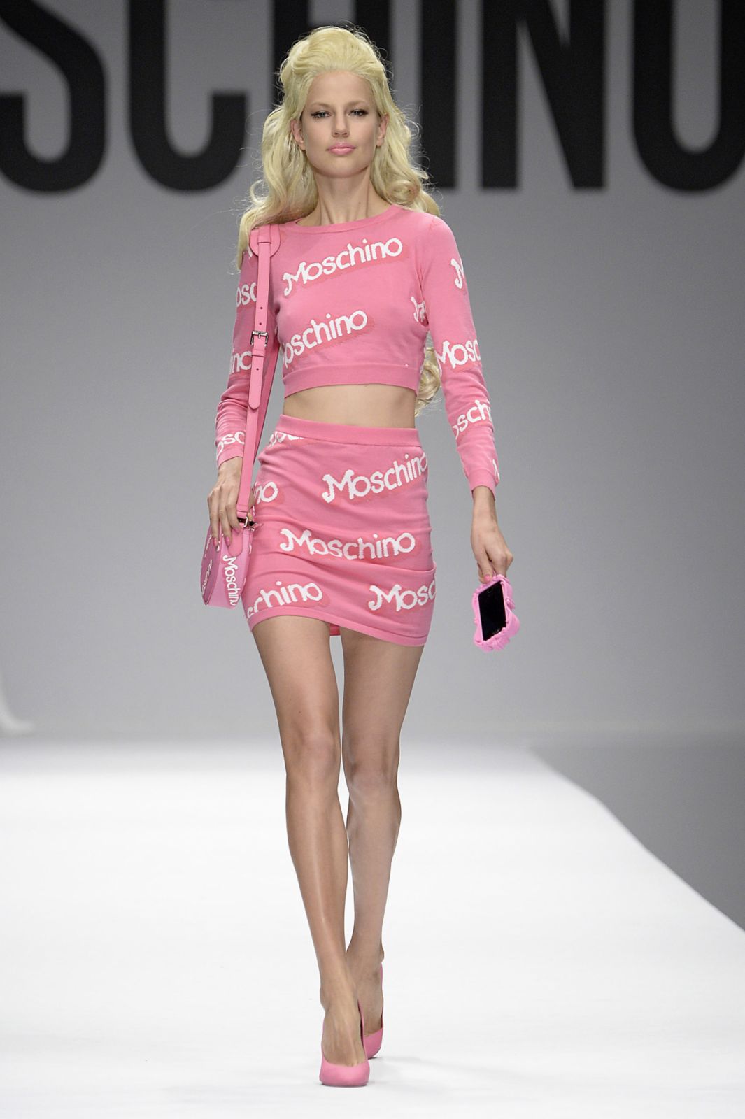 A model walks the runway at the Moschino Spring Summer 2015 fashion show during Milan Fashion Week (Photo: Catwalking/Getty Images)