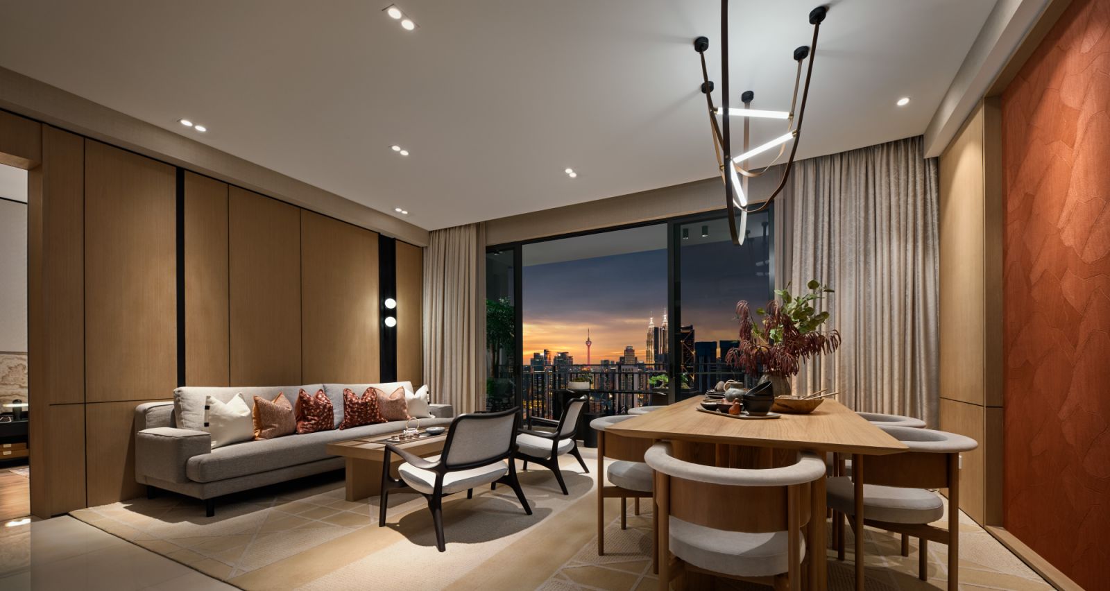 The open plan living and dining of Type C show unit