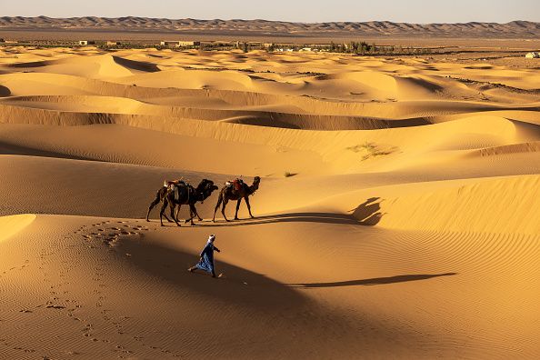 MERZOUGA, MOROCCO - APRIL 11: A view of the Great Sahara desert which is known as the largest hot desert in the world, covering 9 million square kilometers including the countries of Algeria, Chad, Egypt, Libya, Libya, Morocco, Mauritania, Mali, Niger, Sudan, Tunisia and Western Sahara on April 11, 2024 in Merzouga, Morocco. (Photo by Nurettin Boydak/Anadolu via Getty Images)