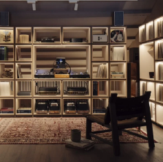 Vinyl shelf in The Living Room at ⁠Appetite by chef-owner Ivan Brehm of Nouri