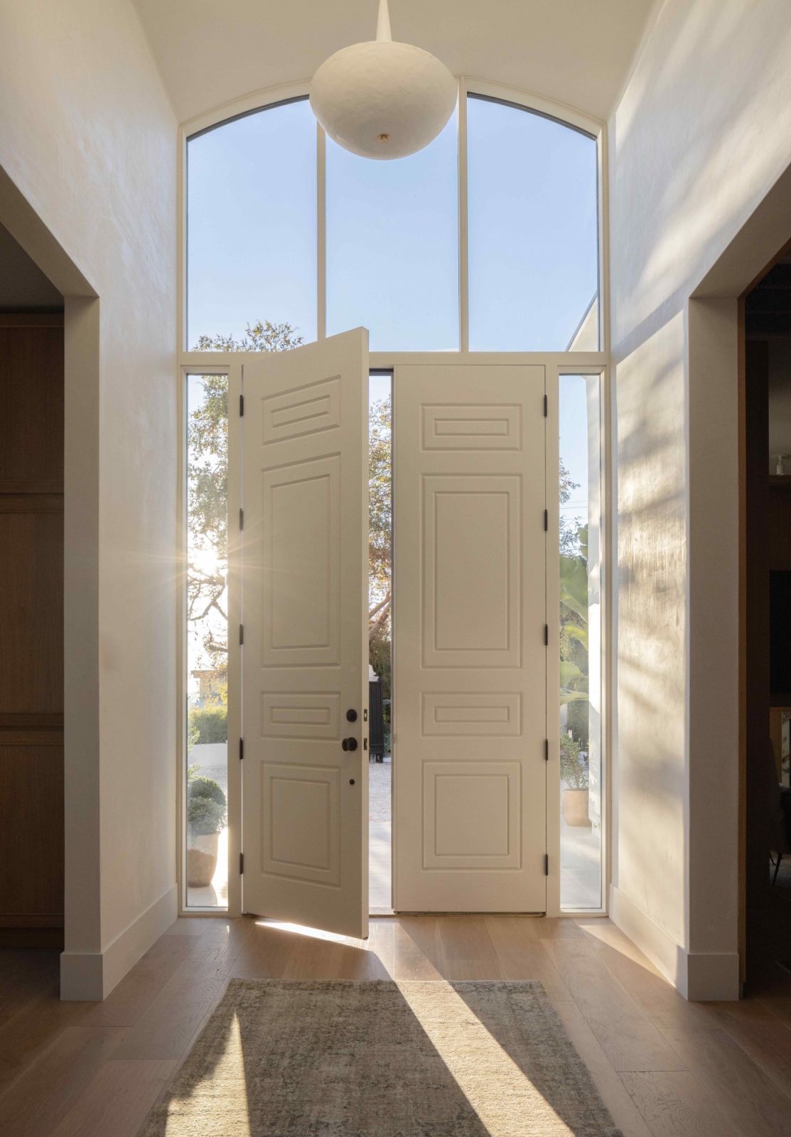 Natural light through the glass panels