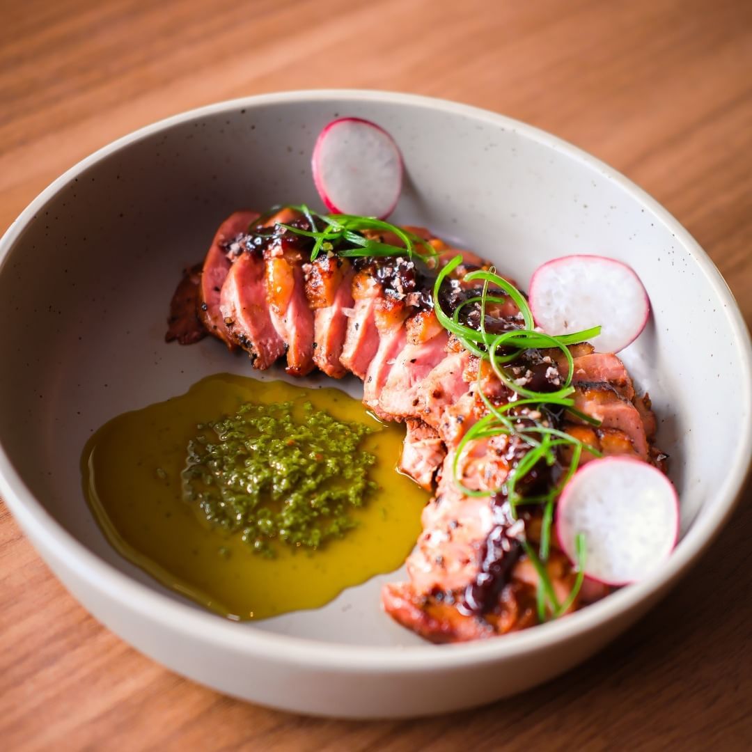 What the Duck, a marinated duck breast coated in chimichurri and blueberry wasabi sauce (Photo: Instagram /@thecharcoalgrill_)