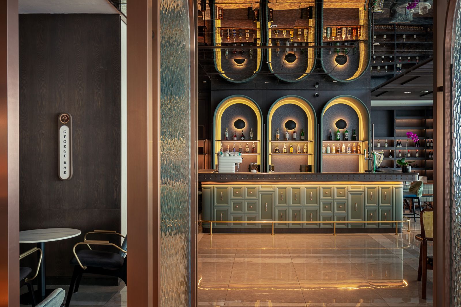 George Bar is elegantly appointed and has details inspired by Chinese medicine cabinets