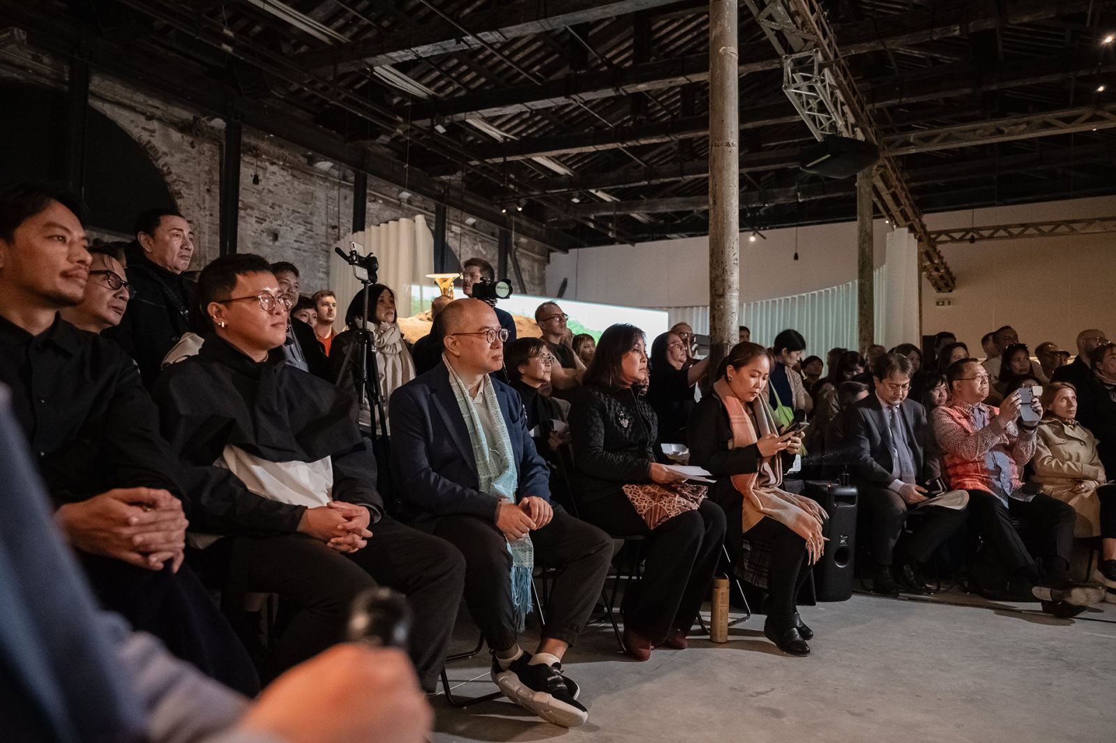 Artist Mark Salvatus and curator Carlos Quijon, Jr at the opening ceremony of the Philippine Pavilion at the 60th Venice Art Biennale (Photo: Giovanni Samarini / NCCA - PAVB)