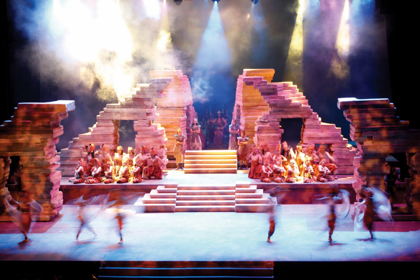 The stage sets for Puteri Gunung Ledang designed by Raja Malek: the temple stupas of Majapahit for the show’s opening scene