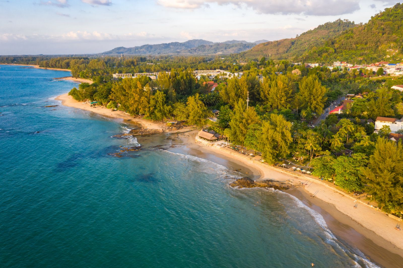 Aerial view of Khao Lak beach from a drone.