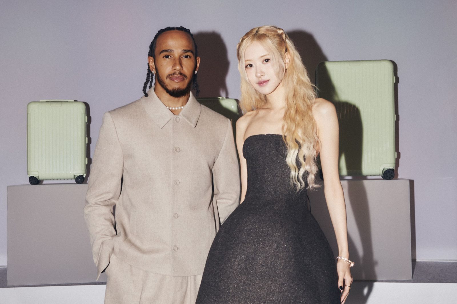 Rimowa celebrates its newest seasonal collection with brand ambassadors Rosé and Lewis Hamilton at a star-studded event in Seoul