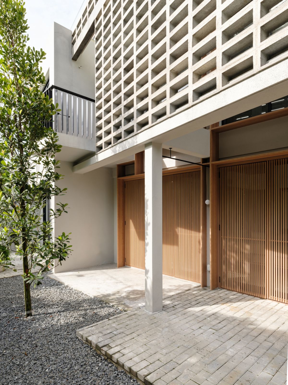The wall of ventilation blocks to minimise heat gain
