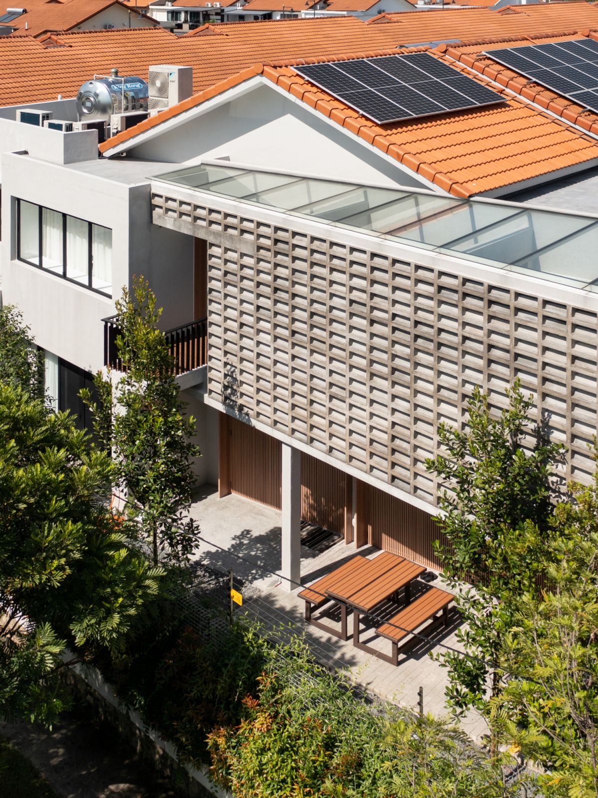 The wall of ventilation blocks to minimise heat gain