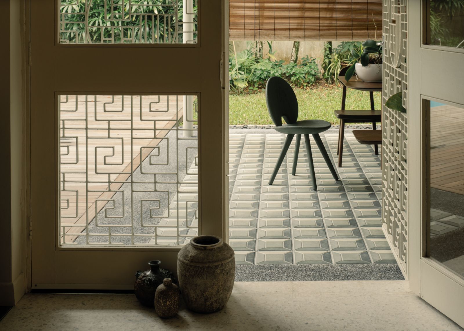 Hand-welded grilles adorn the doors and windows of this abode