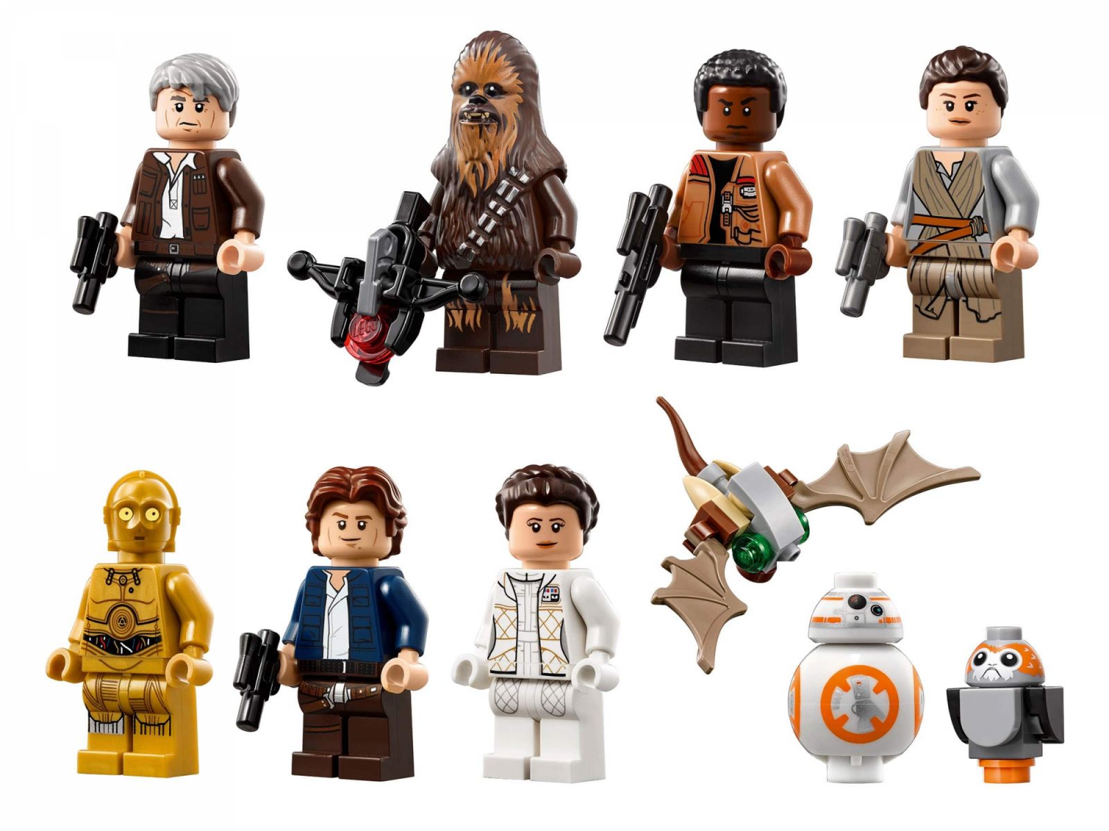 Lego minifigures of the Falcon crew that spans decades