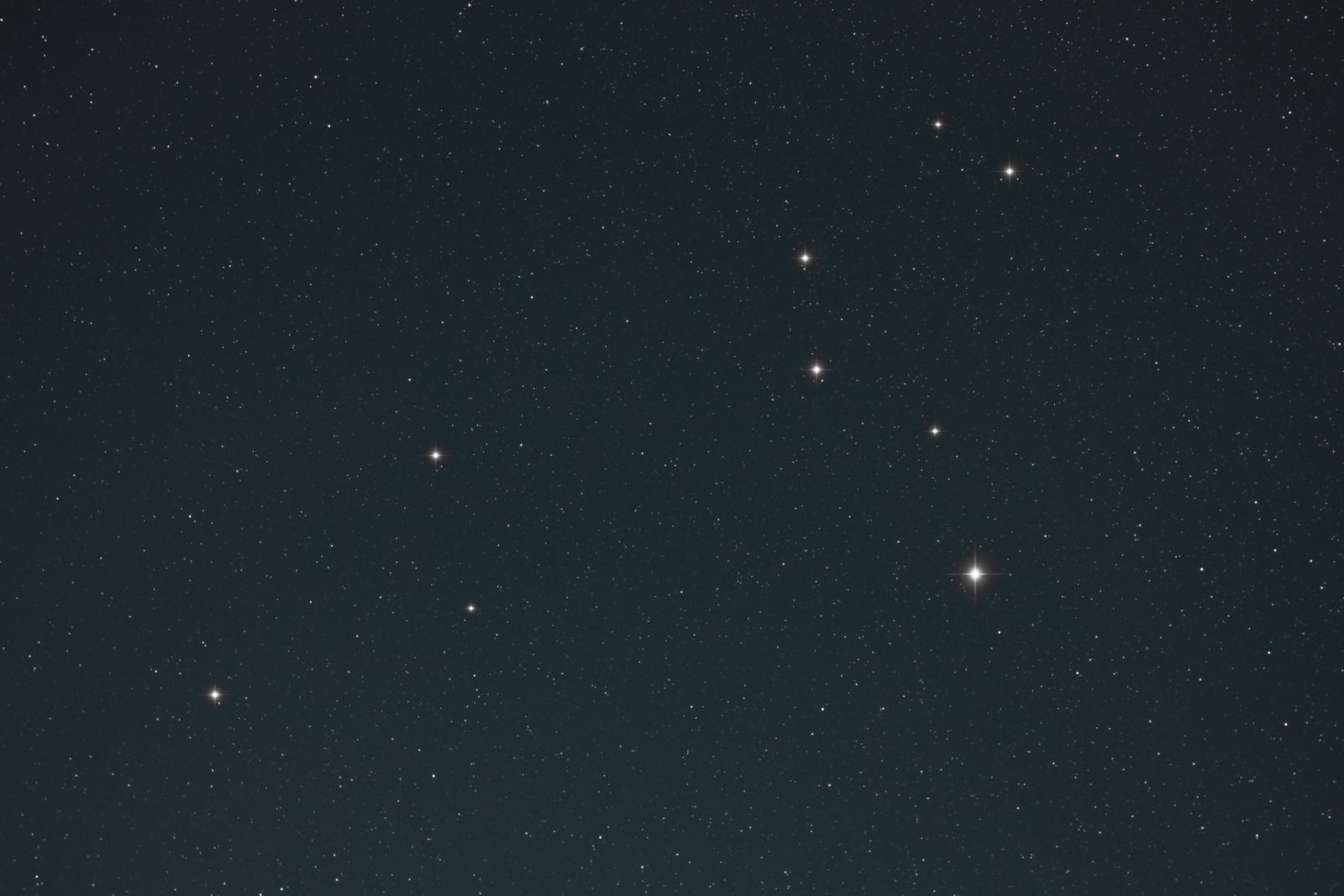France. Seine et Marne. Vew of the Lion constellation (Leo) seen with the naked eye. On this image we can see the main stars Regulus (on the right) and Denebola (on the left).