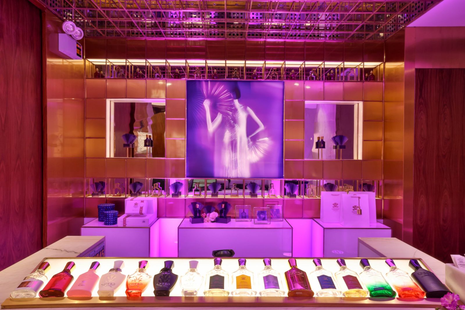 Fragrance displays at Creed boutique, Podium Mall