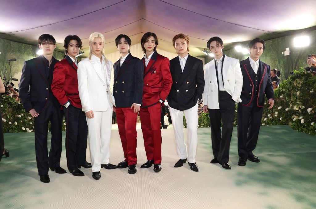 (L-R) Bang Chan, Han, Felix, Seungmin, Hyunjin, I.N, Lee Know, and Changbin of Stray Kids at The 2024 Met Gala (Photo: Getty Images)