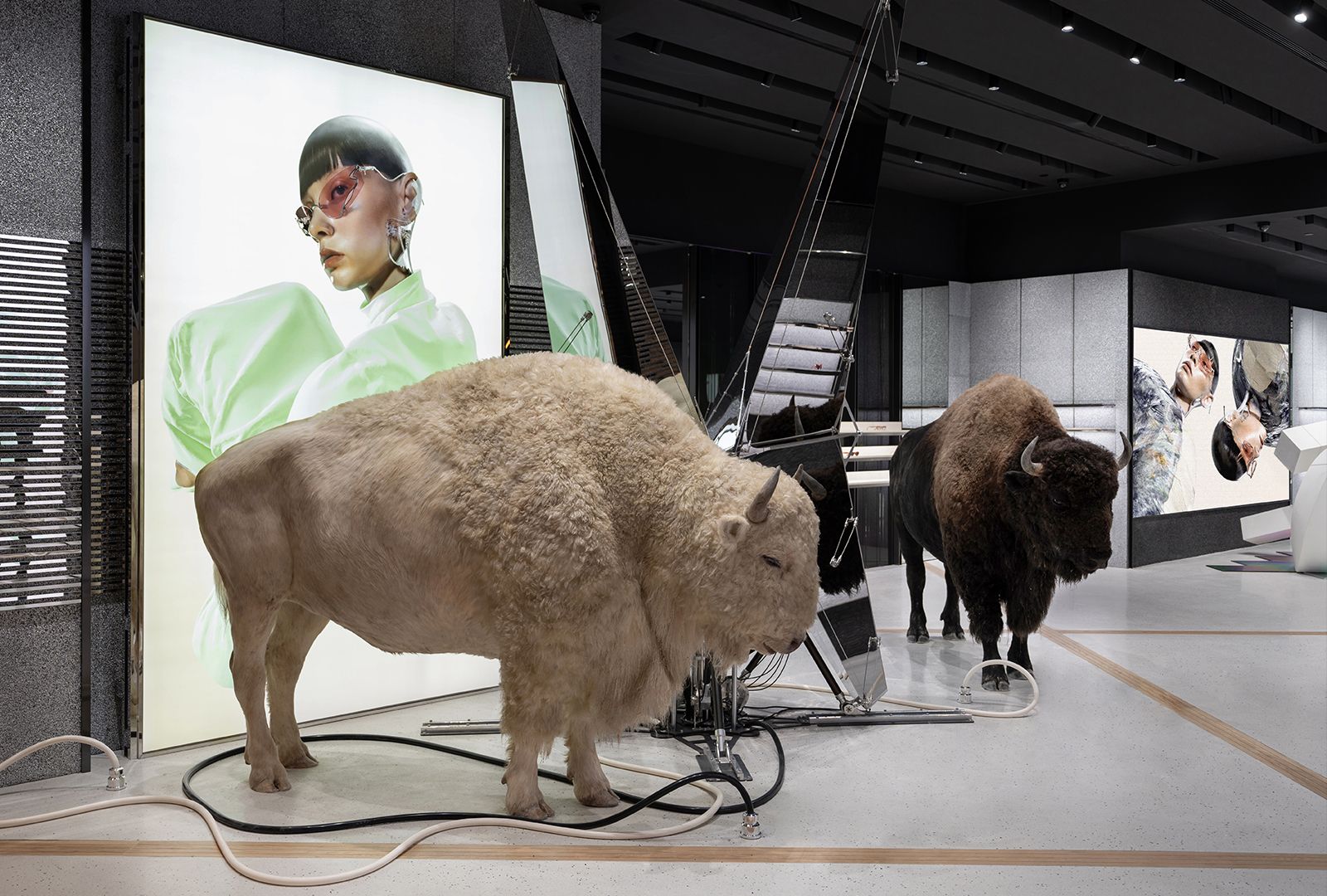Replika saiz sebenar bison menyambut ketibaan (Foto: Gentle Monster)