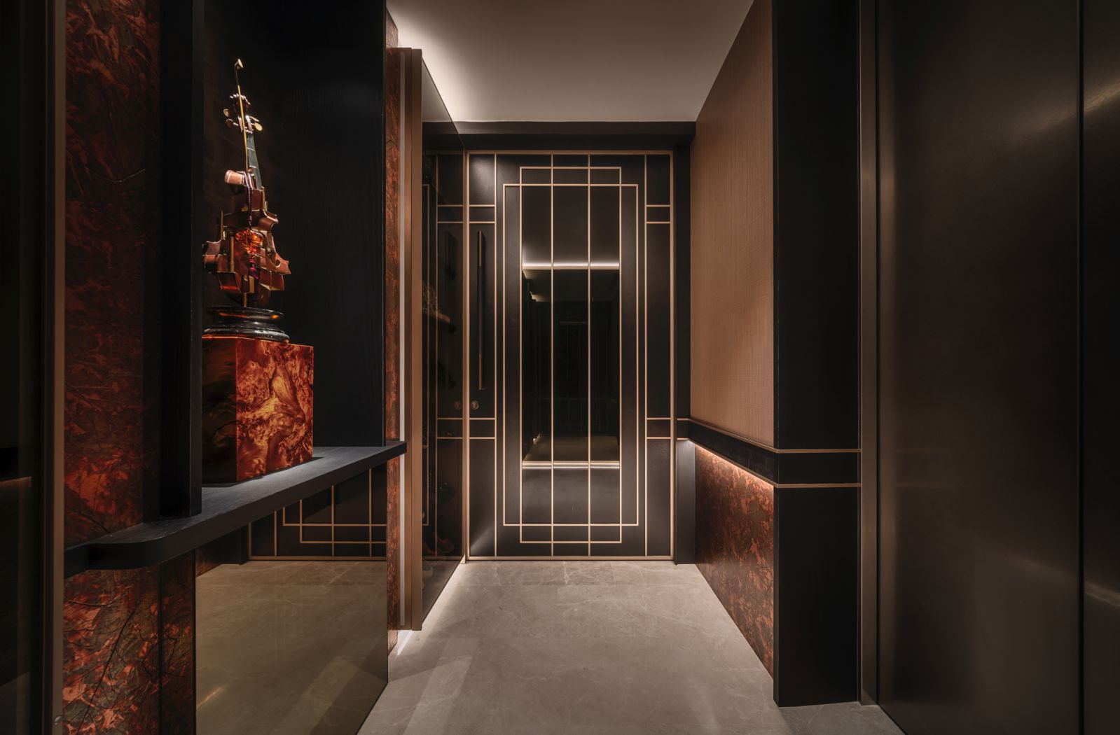 The geometric patterns on this door channel the bold glamour of the art deco era