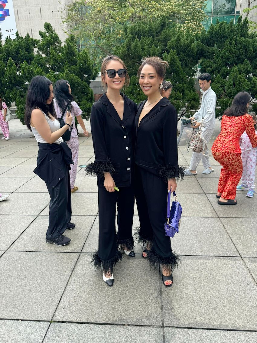 Charlotte, six months pregnant with her third child, and May, at a mutual friend's nuptial ceremony in matching outfits (Photo: Charlotte Tsuei-Robinson)