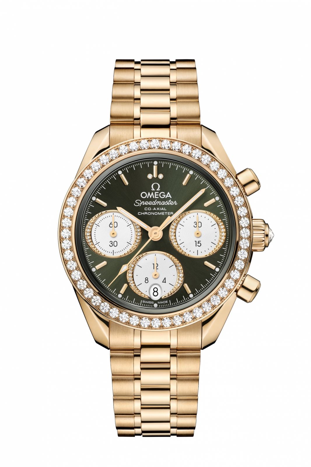 Omega超霸38毫米18K Moonshine™金腕錶。(Photo: Omega)
